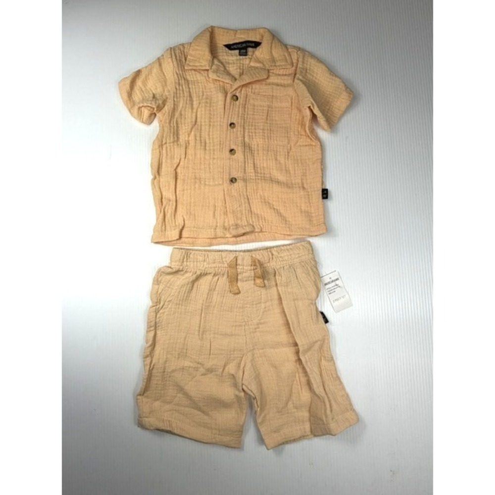 American Hawk Boys 2 Piece Set 24M Apricot Gauze Cotton Shirt Shorts Outfit